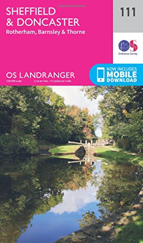 OS Landranger map cover for Sheffield & Doncaster area with landscape photo.