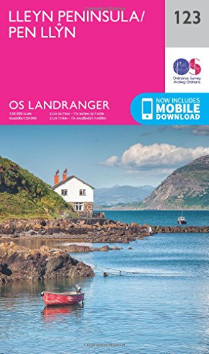Red Ordnance Survey Landranger map of the Lleyn Peninsula, Wales.