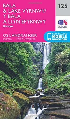 OS Landranger map cover: Bala & Lake Vyrnwy area with a waterfall image.