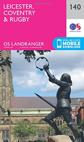 OS Landranger map cover: Leicester, Coventry & Rugby, featuring a statue.
