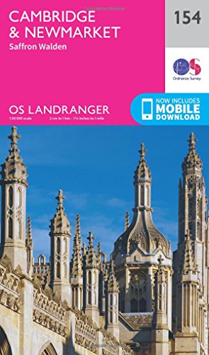 OS Landranger map cover: Cambridge skyline and pink, blue background.