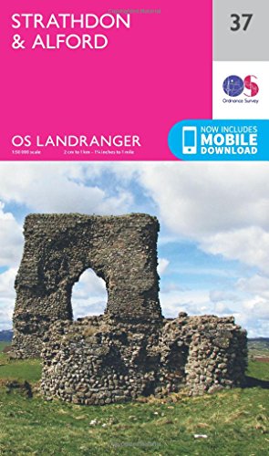 Ordnance Survey Landranger map cover featuring Strathdon & Alford, and castle ruins.