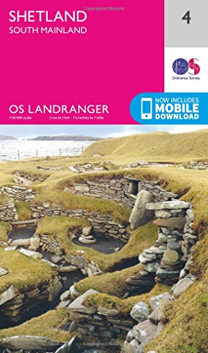 Ordnance Survey Landranger map cover of Shetland South Mainland with stone ruins.