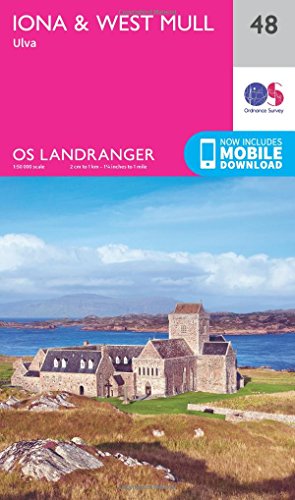Ordnance Survey Landranger map cover featuring Iona Abbey and coastal landscape.