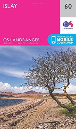 Ordnance Survey Landranger map 60 of Islay, featuring a coastal landscape with a tree.