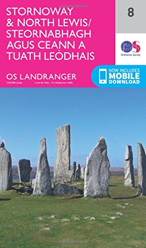 OS Landranger map cover featuring standing stones under a clear blue sky.