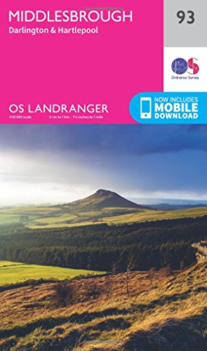 Ordnance Survey Landranger map 93 for Middlesbrough, Darlington, and Hartlepool with a landscape photo.