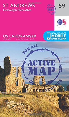 Outdoor map cover featuring ruins, coastline, and the title "St Andrews, Kirkcaldy & Glenrothes".