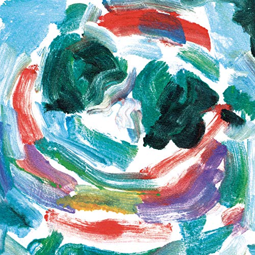 Abstract painting with swirling brushstrokes of red, green, and blue.