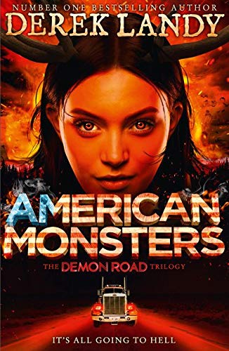 Book cover: young woman with glowing eyes, fiery background, and truck.