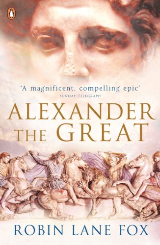 Book cover for “Alexander the Great” with portrait and battle scene.