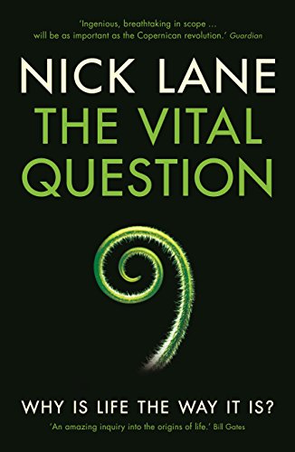 Book cover for The Vital Question by Nick Lane featuring a green spiral graphic.