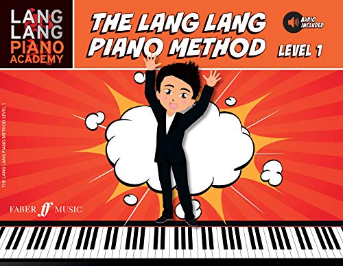 Piano method book cover with a boy playing, red and white design.