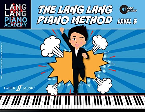 Piano method book cover, Level 3, with cartoon pianist and keys.