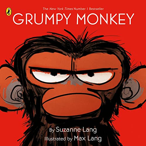 Red book cover featuring an illustrated, grumpy-looking monkey face.