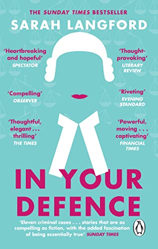 Book cover for In Your Defence by Sarah Langford featuring a lawyer's wig icon.