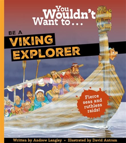 Book cover showing cartoon Vikings on a wooden longship with a dragon head prow.