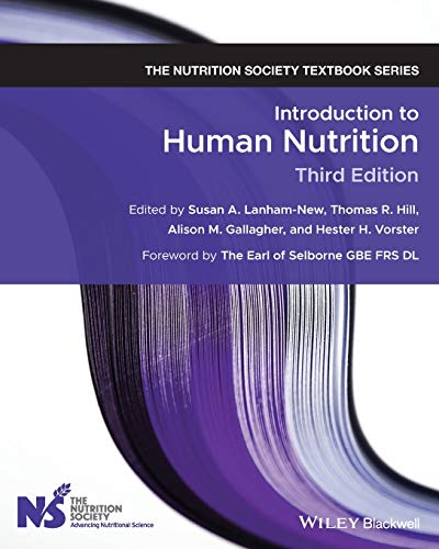 Book cover: "Introduction to Human Nutrition," third edition, purple design.