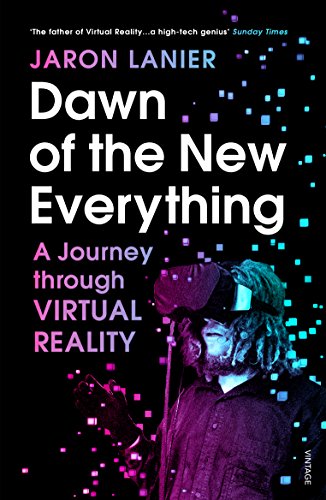 "Book cover with man wearing VR headset, surrounded by colorful pixels on black background."