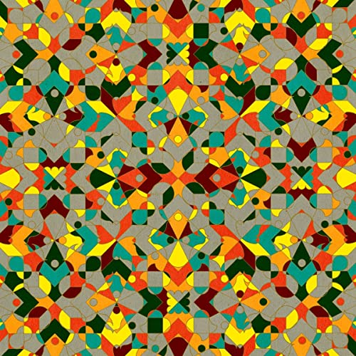 Colorful geometric pattern with repeating shapes, likely vinyl record artwork.