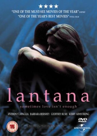 Lantana DVD cover featuring a couple embracing against a blue, fractured background.