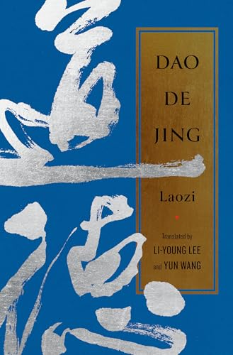 Book cover: “Dao De Jing” by Laozi, with silver calligraphy and gold text.