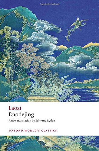 Book cover: “Daodejing” with a landscape painting of mountains and a flying figure.
