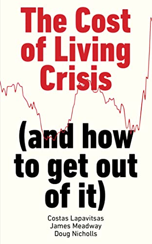Book cover with red text: "The Cost of Living Crisis" and a falling graph.