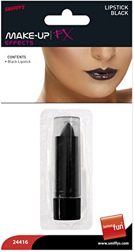 Black lipstick in blister packaging with an image of lips wearing black lipstick above.