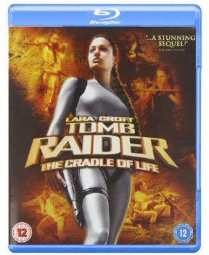 Blu-ray cover featuring Angelina Jolie as Lara Croft holding a gun against orange background.