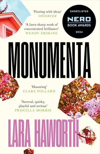 Book cover for Monumenta by Lara Haworth featuring floral collage elements on cream background.