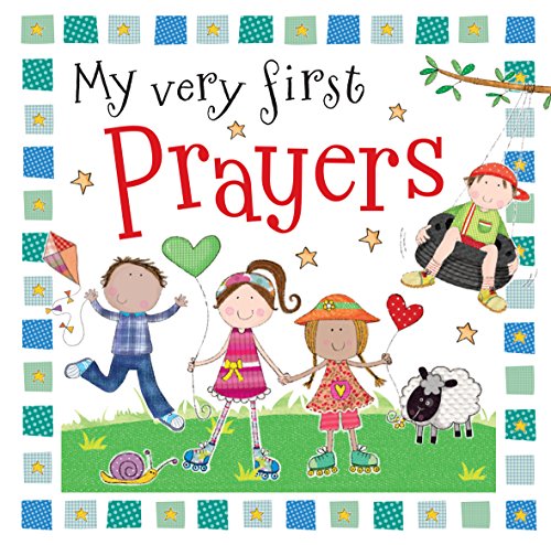 Children’s book cover, “My Very First Prayers,” with illustrated figures and animals.