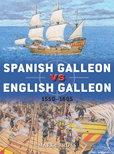Two galleons, Spanish and English, depicted in a naval battle scene.