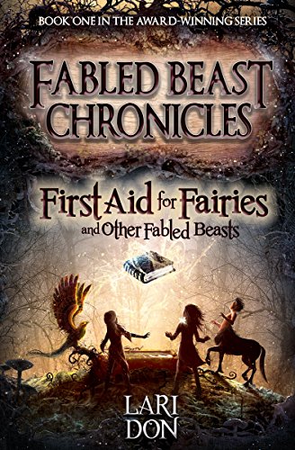 Book cover: "First Aid for Fairies," featuring mythical creatures and children.
