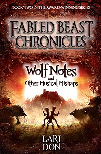 Book cover featuring two children with swords standing before wolves against a sunset background.