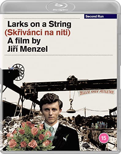 “Larks on a String” Blu-ray cover featuring a man and industrial landscape.