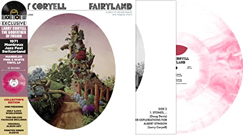 Larry Coryell’s “Fairyland” vinyl record with pink and white marbled disc.