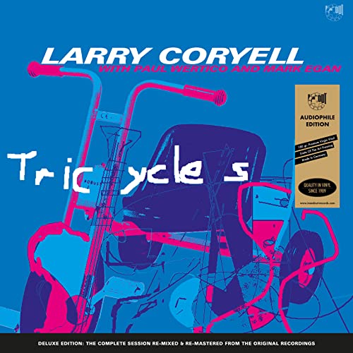 Larry Coryell album cover, “Tricycles,” featuring abstract bicycle illustration.