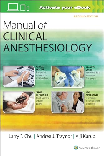 Textbook cover: "Manual of Clinical Anesthesiology," second edition, with medical imagery.