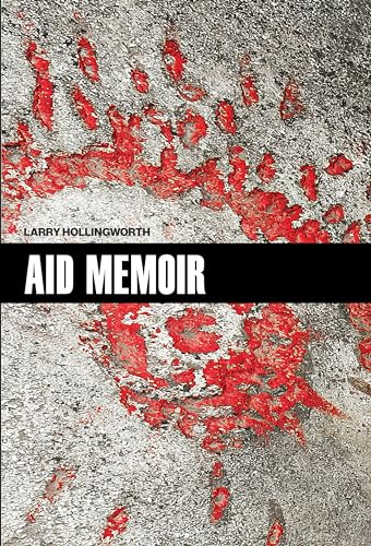 Book cover: “Aid Memoir” with red handprints on a concrete wall.