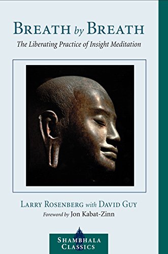 Book cover with a bronze Buddha head and title “Breath by Breath.”