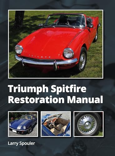 Red Triumph Spitfire car on cover of restoration manual book.
