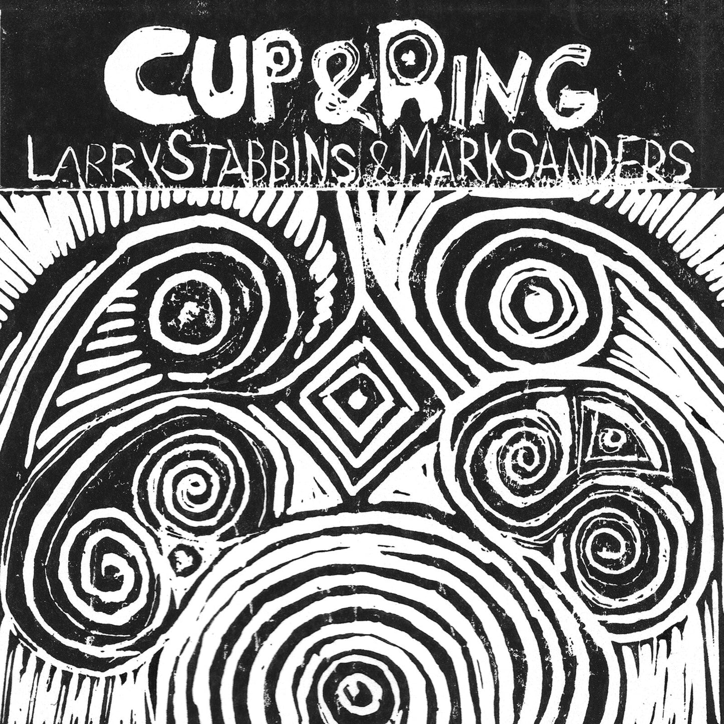 Black and white album cover with swirling, abstract linework and text.