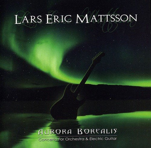 CD cover: green aurora borealis with silhouette of a guitar.
