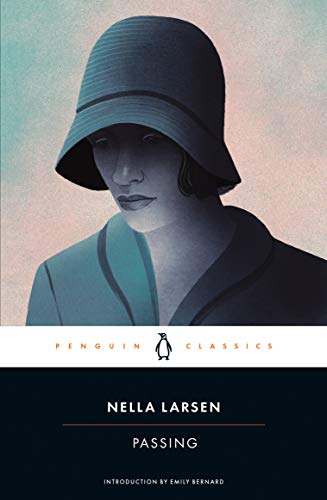 Book cover illustration of a woman wearing a cloche hat, titled Passing by Nella Larsen.