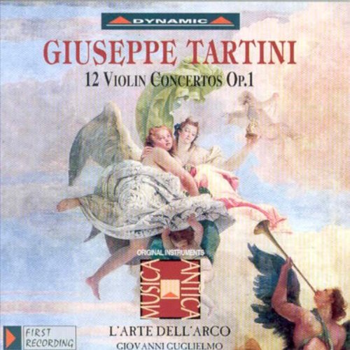 "CD cover art featuring cherubs on clouds, with text 'GIUSEPPE TARTINI 12 VIOLIN CONCERTOS Op.1'."