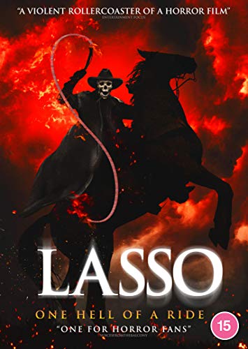 DVD cover for horror film "Lasso" featuring a skeletal cowboy on horseback.