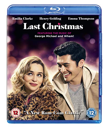 "Blu-ray case with 'Last Christmas' cover, featuring Emilia Clarke and Henry Golding."