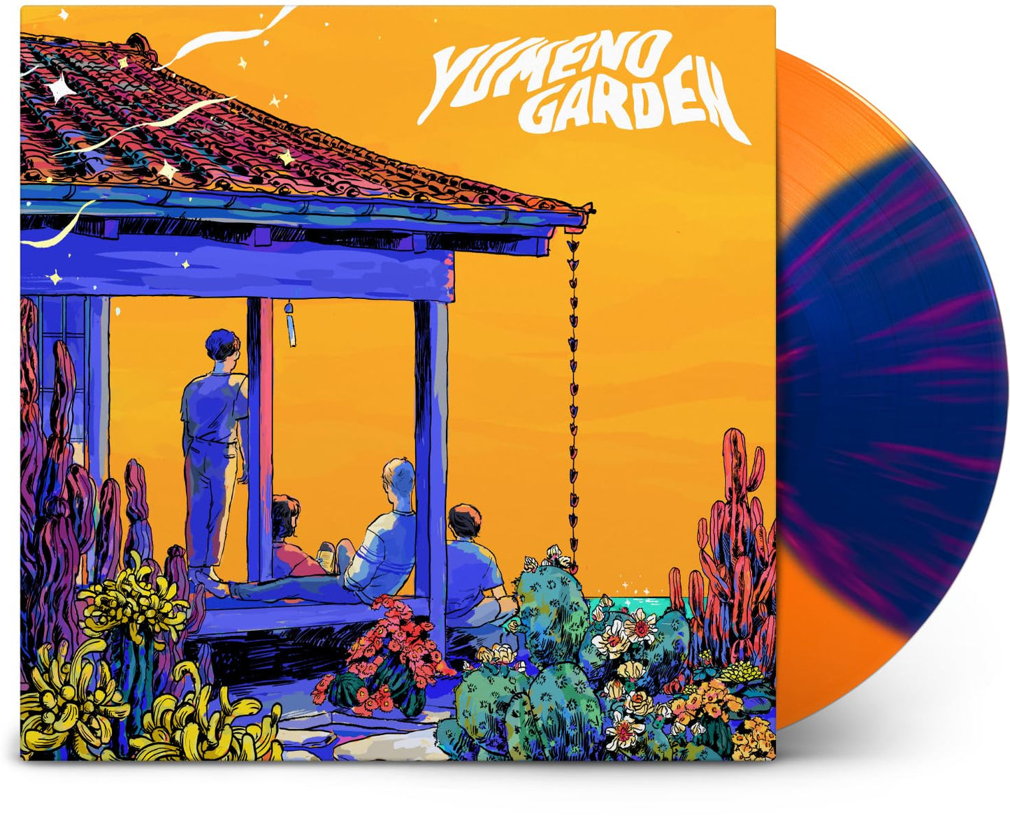 Album cover art showing people on a porch with an orange and blue vinyl.