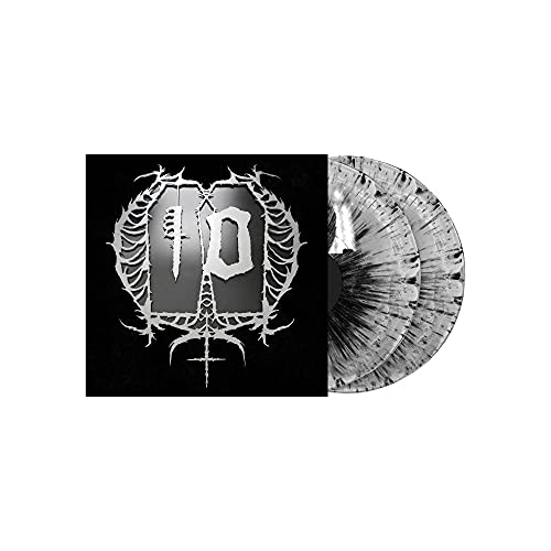Black vinyl record cover with ornate white design and marbled disc.